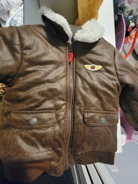 Little Me Brown Faux Leather Sherpa-Lined Jacket